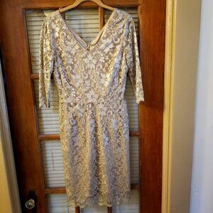 size 6 Antonio Milani Gold lace overlay sheath dress